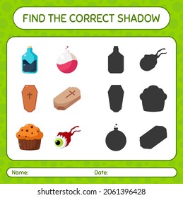 Find the correct shadows game with halloween icon. worksheet for preschool kids, kids activity sheet