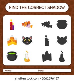 Encuentra el juego de sombras correcto con el icono de halloween. hoja de trabajo para niños de preescolar, hoja de actividades para niños