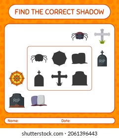 Find the correct shadows game with halloween icon. worksheet for preschool kids, kids activity sheet