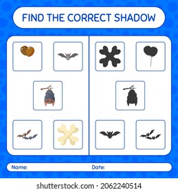 Find the correct shadows game with halloween icon. worksheet for preschool kids, kids activity sheet