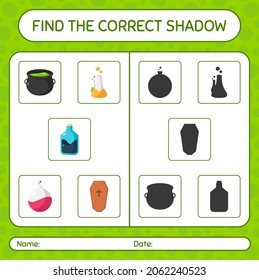 Find the correct shadows game with halloween icon. worksheet for preschool kids, kids activity sheet