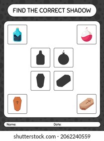 Encuentra el juego de sombras correcto con el icono de halloween. hoja de trabajo para niños de preescolar, hoja de actividades para niños