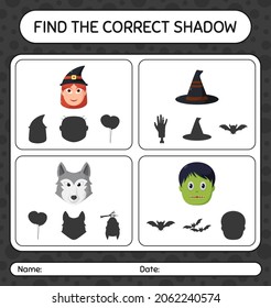 Find the correct shadows game with halloween icon. worksheet for preschool kids, kids activity sheet