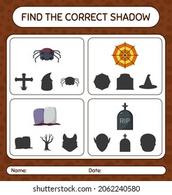 Find the correct shadows game with halloween icon. worksheet for preschool kids, kids activity sheet