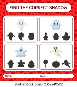 Find the correct shadows game with halloween icon. worksheet for preschool kids, kids activity sheet