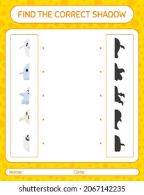 Find the correct shadows game with halloween icon. worksheet for preschool kids, kids activity sheet