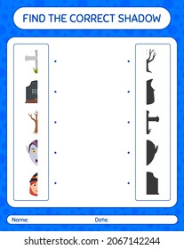 Encuentra el juego de sombras correcto con el icono de halloween. hoja de trabajo para niños de preescolar, hoja de actividades para niños