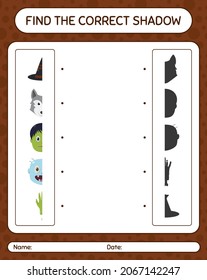 Find the correct shadows game with halloween icon. worksheet for preschool kids, kids activity sheet