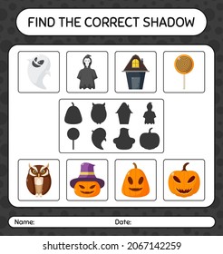 Find the correct shadows game with halloween icon. worksheet for preschool kids, kids activity sheet