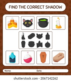 Find the correct shadows game with halloween icon. worksheet for preschool kids, kids activity sheet