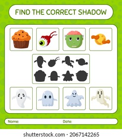 Find the correct shadows game with halloween icon. worksheet for preschool kids, kids activity sheet