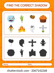 Find the correct shadows game with halloween icon. worksheet for preschool kids, kids activity sheet