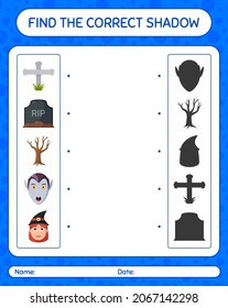 Find the correct shadows game with halloween icon. worksheet for preschool kids, kids activity sheet