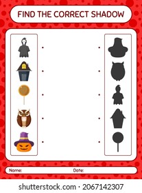Find the correct shadows game with halloween icon. worksheet for preschool kids, kids activity sheet