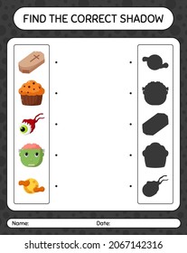 Find the correct shadows game with halloween icon. worksheet for preschool kids, kids activity sheet