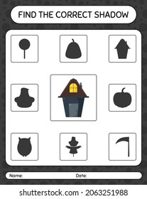 Find the correct shadows game with house. worksheet for preschool kids, kids activity sheet