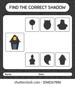 Find the correct shadows game with house. worksheet for preschool kids, kids activity sheet