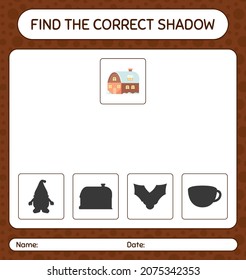 Find the correct shadows game with house. worksheet for preschool kids, kids activity sheet