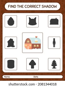 Find the correct shadows game with house. worksheet for preschool kids, kids activity sheet