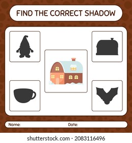 Find the correct shadows game with house. worksheet for preschool kids, kids activity sheet
