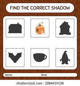 Find the correct shadows game with house. worksheet for preschool kids, kids activity sheet