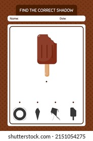Find the correct shadows game with ice cream. worksheet for preschool kids, kids activity sheet