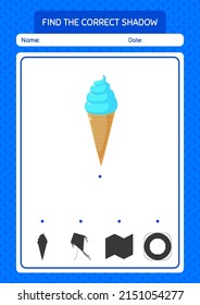 Find the correct shadows game with ice cream. worksheet for preschool kids, kids activity sheet