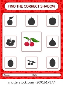 Find the correct shadows game with indian prune. worksheet for preschool kids, kids activity sheet