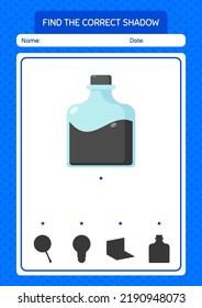 Find the correct shadows game with ink bottle. worksheet for preschool kids, kids activity sheet