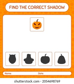 Find the correct shadows game with jack o' lantern. worksheet for preschool kids, kids activity sheet