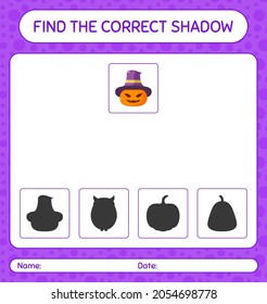 Find the correct shadows game with jack o' lantern. worksheet for preschool kids, kids activity sheet