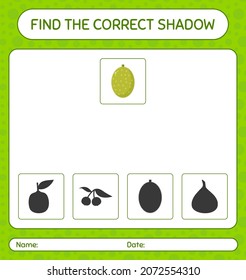 Find the correct shadows game with jackfruit. worksheet for preschool kids, kids activity sheet