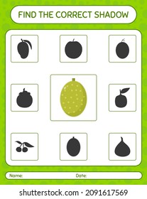 Encuentra el juego de sombras correcto con jackfruit. hoja de trabajo para niños de preescolar, hoja de actividades para niños