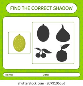 Find the correct shadows game with jackfruit. worksheet for preschool kids, kids activity sheet