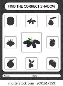 Find the correct shadows game with jambolan. worksheet for preschool kids, kids activity sheet