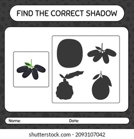 Find the correct shadows game with jambolan. worksheet for preschool kids, kids activity sheet