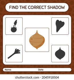 Encuentra el juego de sombras correcto con jicama. hoja de trabajo para niños de preescolar, hoja de actividades para niños
