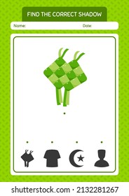 Find the correct shadows game with ketupat. worksheet for preschool kids, kids activity sheet