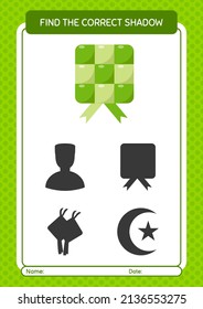 Encuentra el juego de sombras correcto con ketupat. hoja de trabajo para niños de preescolar, hoja de actividades para niños