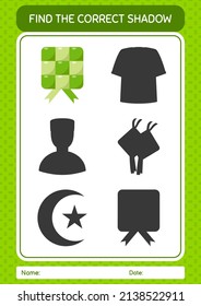 Encuentra el juego de sombras correcto con ketupat. hoja de trabajo para niños de preescolar, hoja de actividades para niños