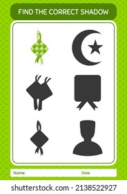 Find the correct shadows game with ketupat. worksheet for preschool kids, kids activity sheet