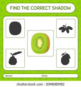 Find the correct shadows game with kiwi. worksheet for preschool kids, kids activity sheet