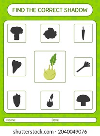 Find the correct shadows game with kohlrabi. worksheet for preschool kids, kids activity sheet