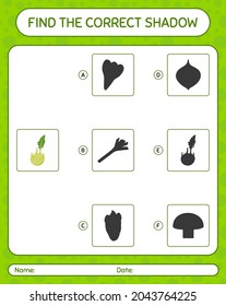 Encuentra el juego de sombras correcto con kohlrabi. hoja de trabajo para niños de preescolar, hoja de actividades para niños