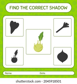 Encuentra el juego de sombras correcto con kohlrabi. hoja de trabajo para niños de preescolar, hoja de actividades para niños