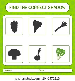 Find the correct shadows game with komatsuna. worksheet for preschool kids, kids activity sheet