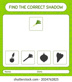 Find the correct shadows game with leek. worksheet for preschool kids, kids activity sheet