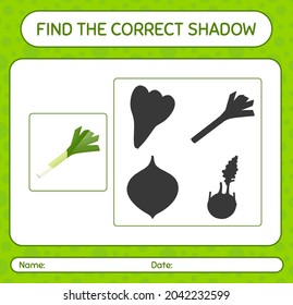 Find the correct shadows game with leek. worksheet for preschool kids, kids activity sheet