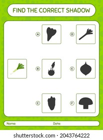 Find the correct shadows game with leek. worksheet for preschool kids, kids activity sheet