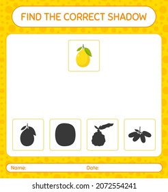 Find the correct shadows game with lemon. worksheet for preschool kids, kids activity sheet